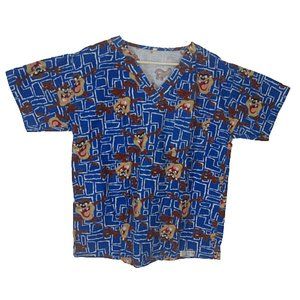 EKO MODA Medical Scrub Shirt women Tasmanian Devil flannel L Warner Vintage